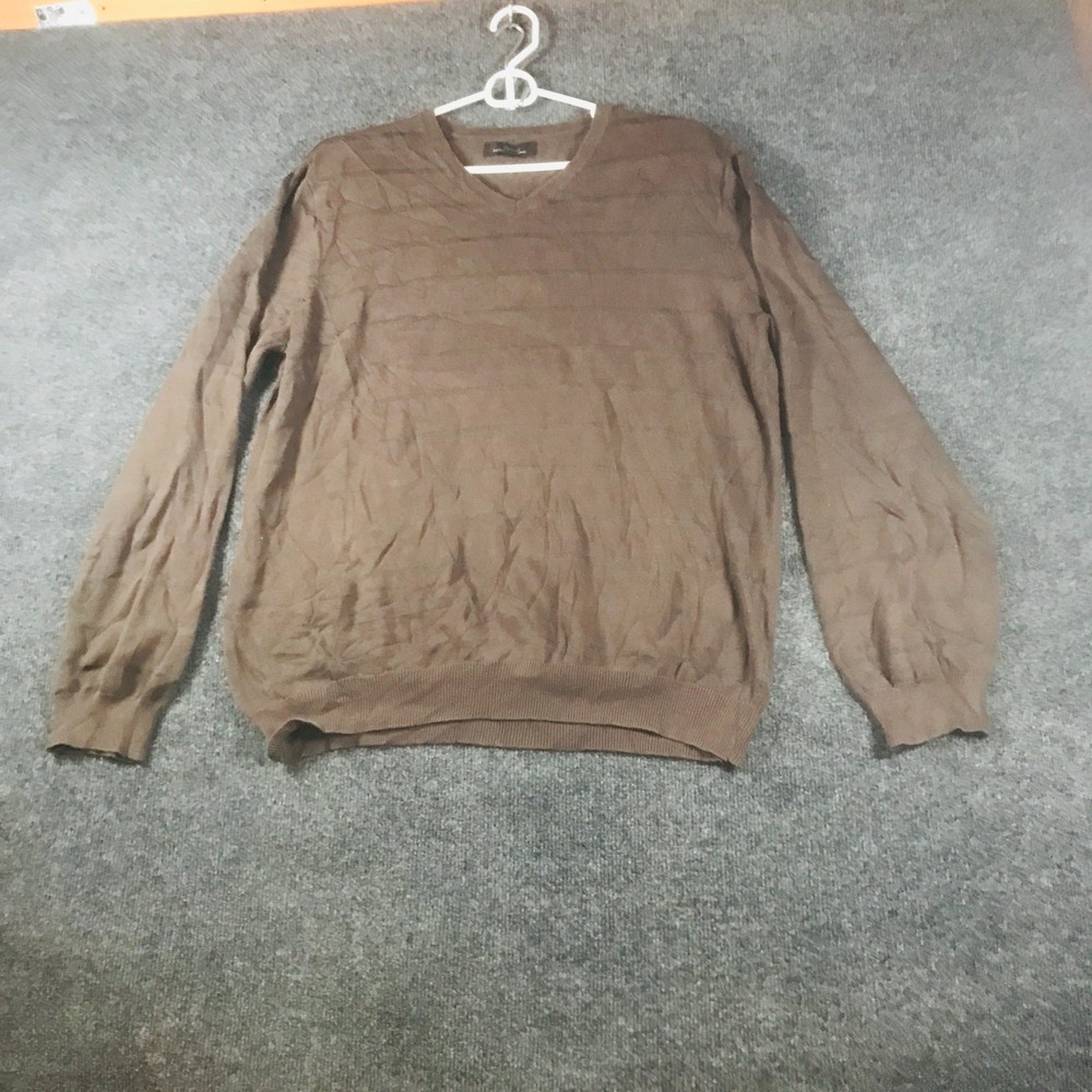 Marc Anthony Sweater Mens 2XL Brown Striped Ribbed Tight Knit V Neck Pullover